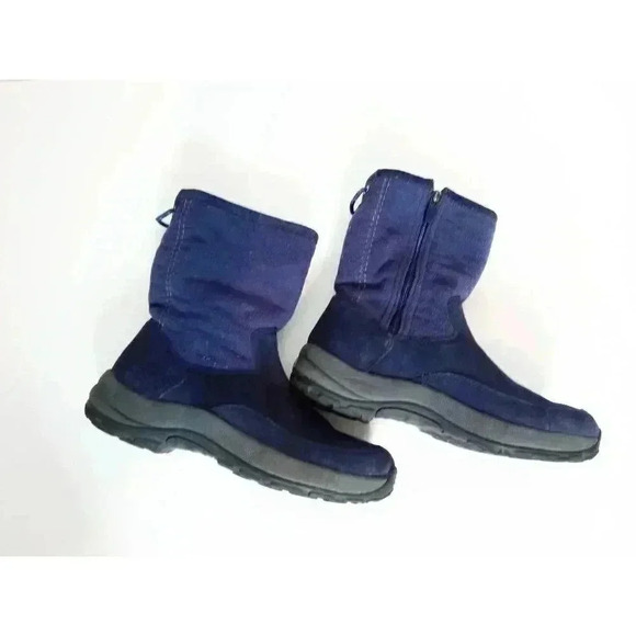 L.L. Bean Womens Winter Boots Blue Black Suede Mid Calf Flat Heel Pull On 6.5 M - Picture 5 of 10